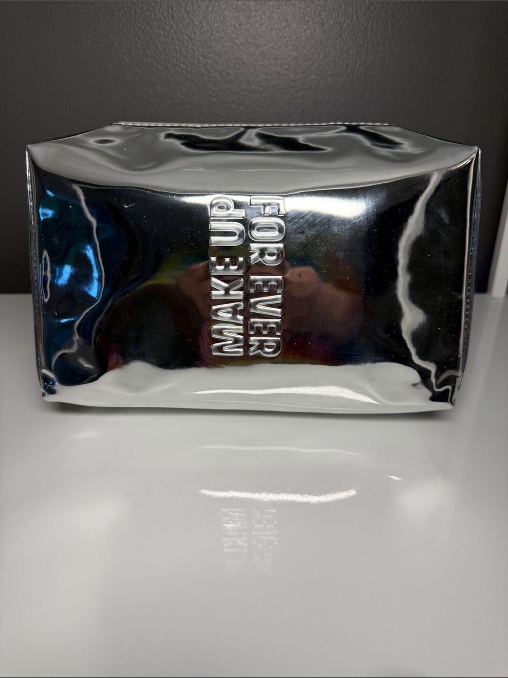 Makeup Forever Metallic Silver Cosmetic Pouch with Zipper, New